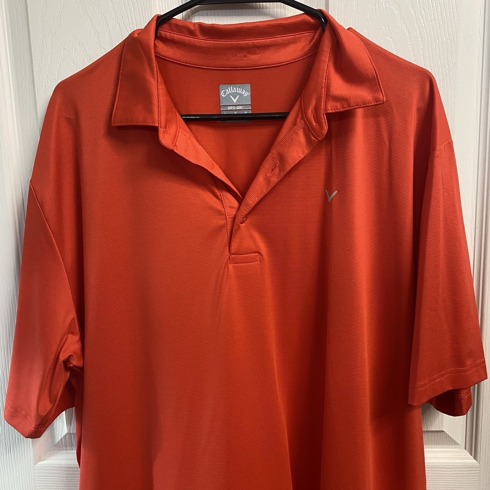Callaway Polo Shirt Mens Orange Dri-Fit Golf Short Sleeve Collared Logo Sz.L‎